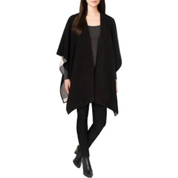 IKE BEHAR Ladies REVERSIBLE Fashion WRAP Gray Plaid Reverse to Black - Picture 3 of 6